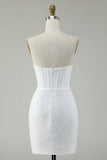 White Strapless Corset Short Bodycon Homecoming Dress with Sequins