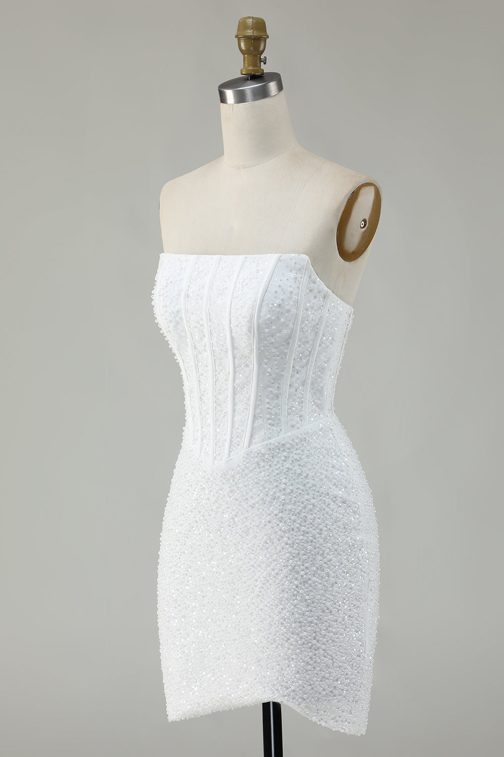White Strapless Corset Short Bodycon Homecoming Dress with Sequins