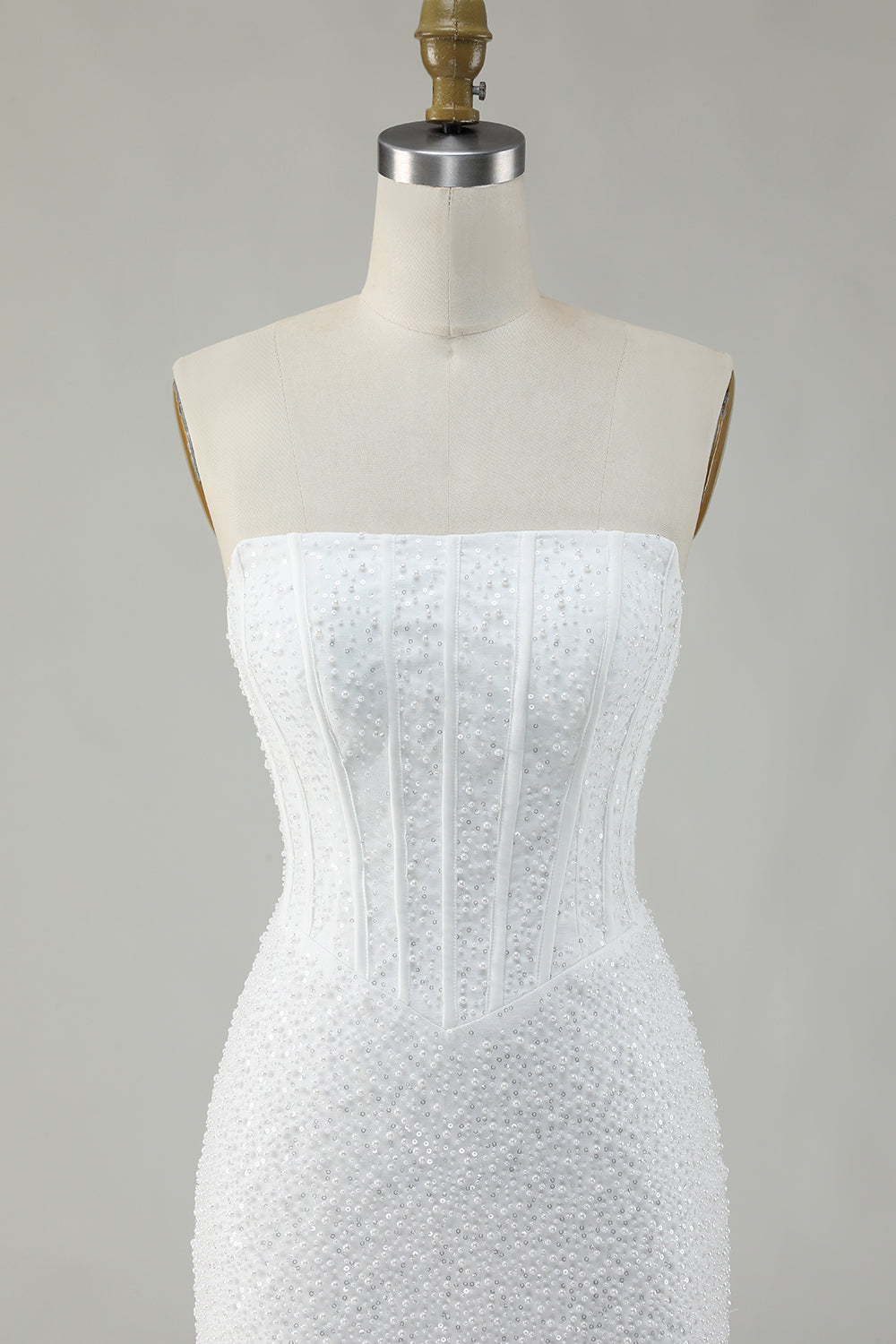 White Strapless Corset Short Bodycon Homecoming Dress with Sequins