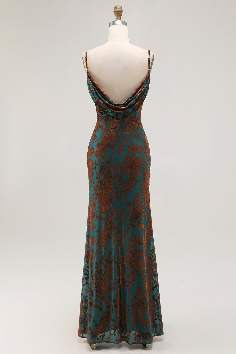 Dark Green Sheath Printed Long Bridesmaid Dress With Slit