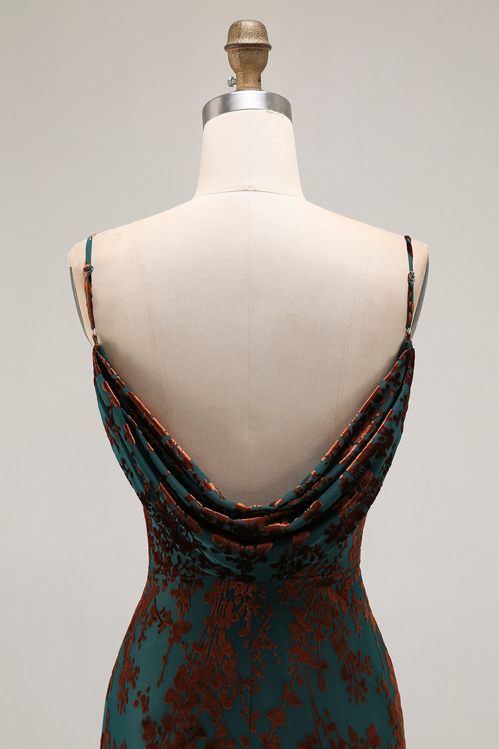 Dark Green Sheath Printed Long Bridesmaid Dress With Slit