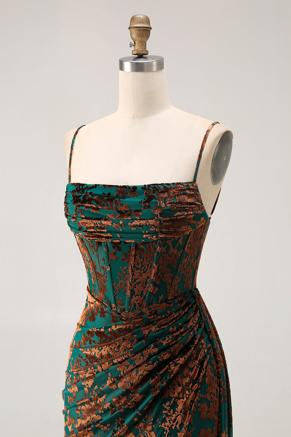 Burgundy Mermaid Corset Streamer Burnout Velvet Bridesmaid Dress with Slit