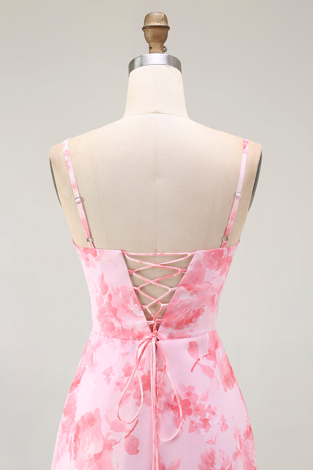Pink Floral Cowl Neck A Line Maxi Dress with Slit