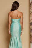 Mint Green Satin Mermaid Sweetheart Ruched Long Bridesmaid Dress with Slit