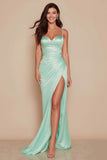 Mint Green Sweep Train Sweetheart Mermaid Bridesmaid Dress with Slit