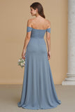 Twilight Maxi A Line Off the Shoulder Bridesmaid Dress with Slit