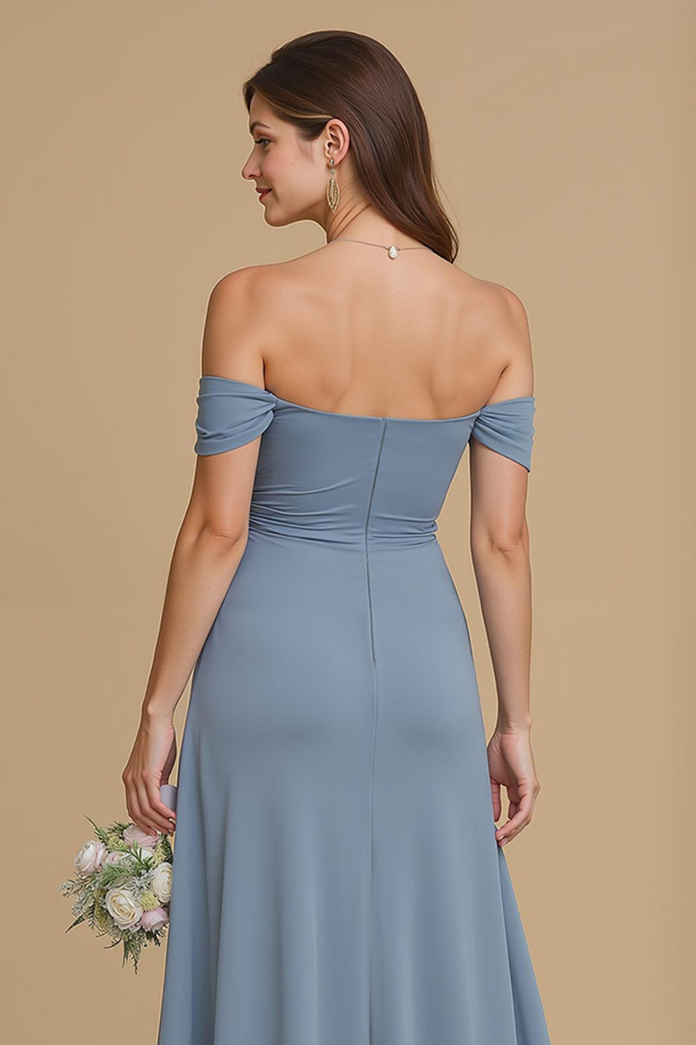 Twilight Maxi A Line Off the Shoulder Bridesmaid Dress with Slit