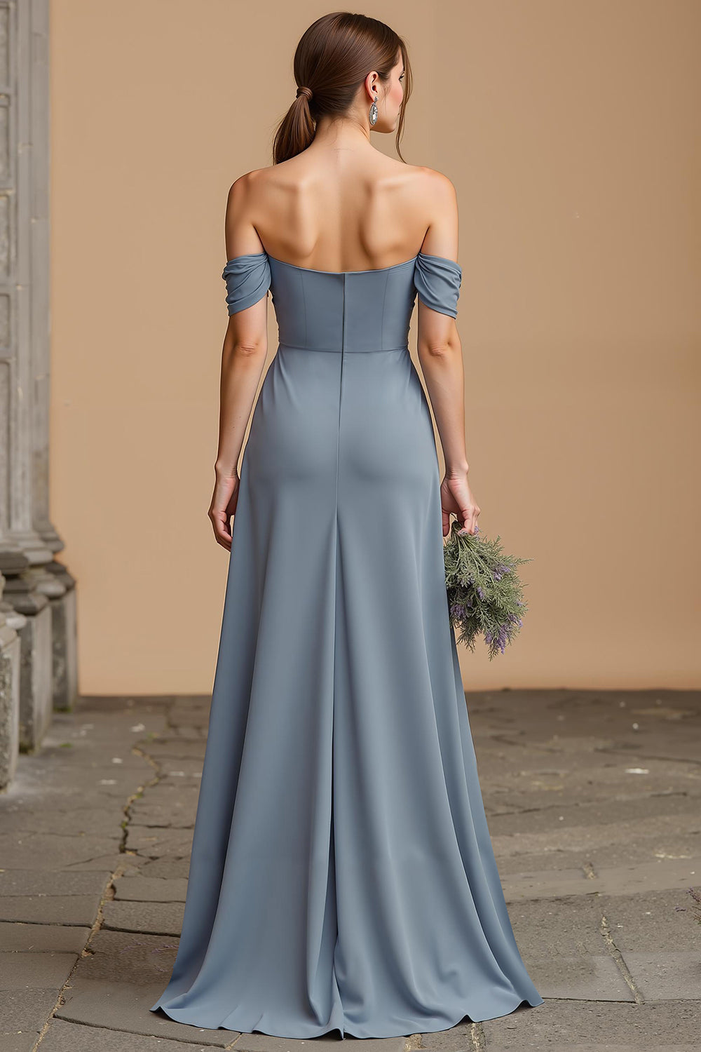Twilight Long A Line Off the Shoulder Bridesmaid Dress with Slit
