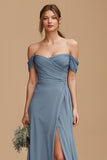 Twilight Long A Line Off the Shoulder Bridesmaid Dress with Slit