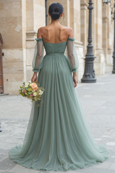 Zapaka Women Eucalyptus Long Bridesmaid Dress with Sleeves A Line Off the Shoulder Wedding Guest Dress, Eucalyptus / US16 Zapaka Women Eucalyptus Long Bridesmaid Dress with Sleeves A Line Off the Shoulder Wedding Guest Dress, Eucalyptus / US16
