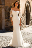 White Off the Shoulder Lace Appliqued Mermaid Wedding Dress