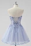 Sparkly Lavender Strapless Beaded A Line Homecoming Dress with Lace Up Back