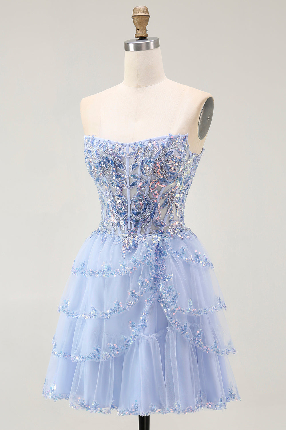 Larvender Strapless Tiered A Line Homecoming Dress