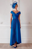 Royal Blue Off the Shoulder Satin A Line Mother of the Bride Dress