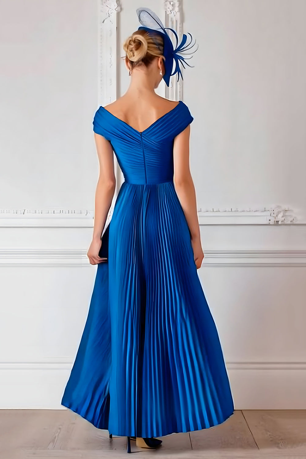 Royal Blue Off the Shoulder Satin A Line Mother of the Bride Dress