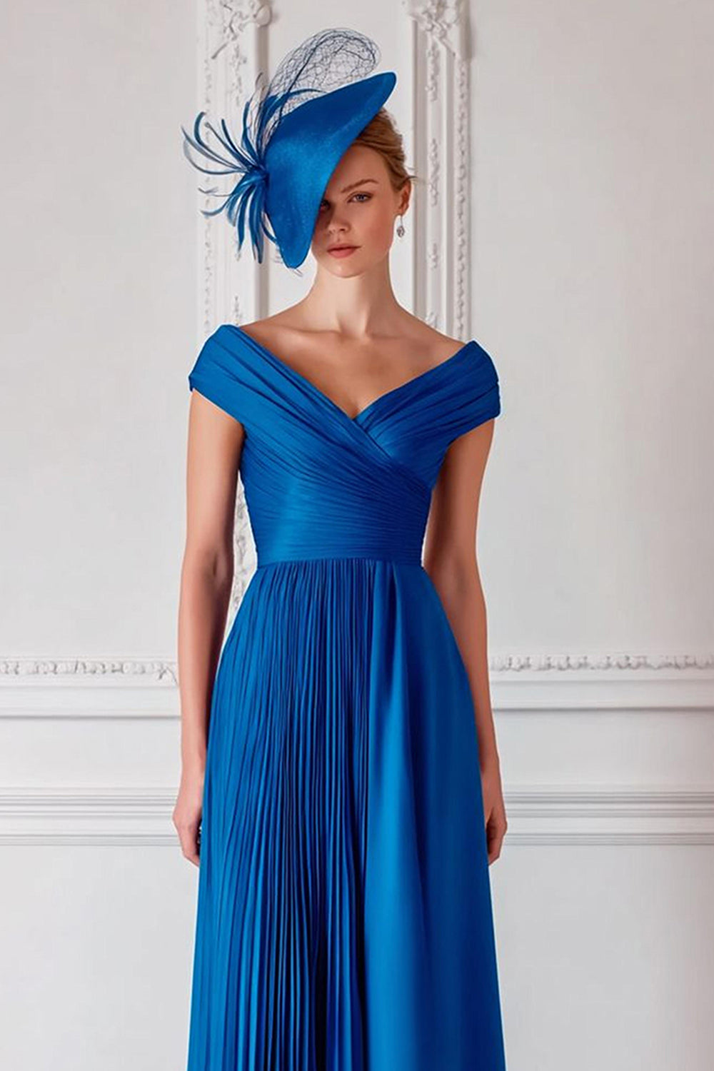 Royal Blue Off the Shoulder Satin A Line Mother of the Bride Dress