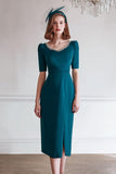 Peacock Blue Chiffon Sheath Bateau Mother of the Bride Dress with Slit