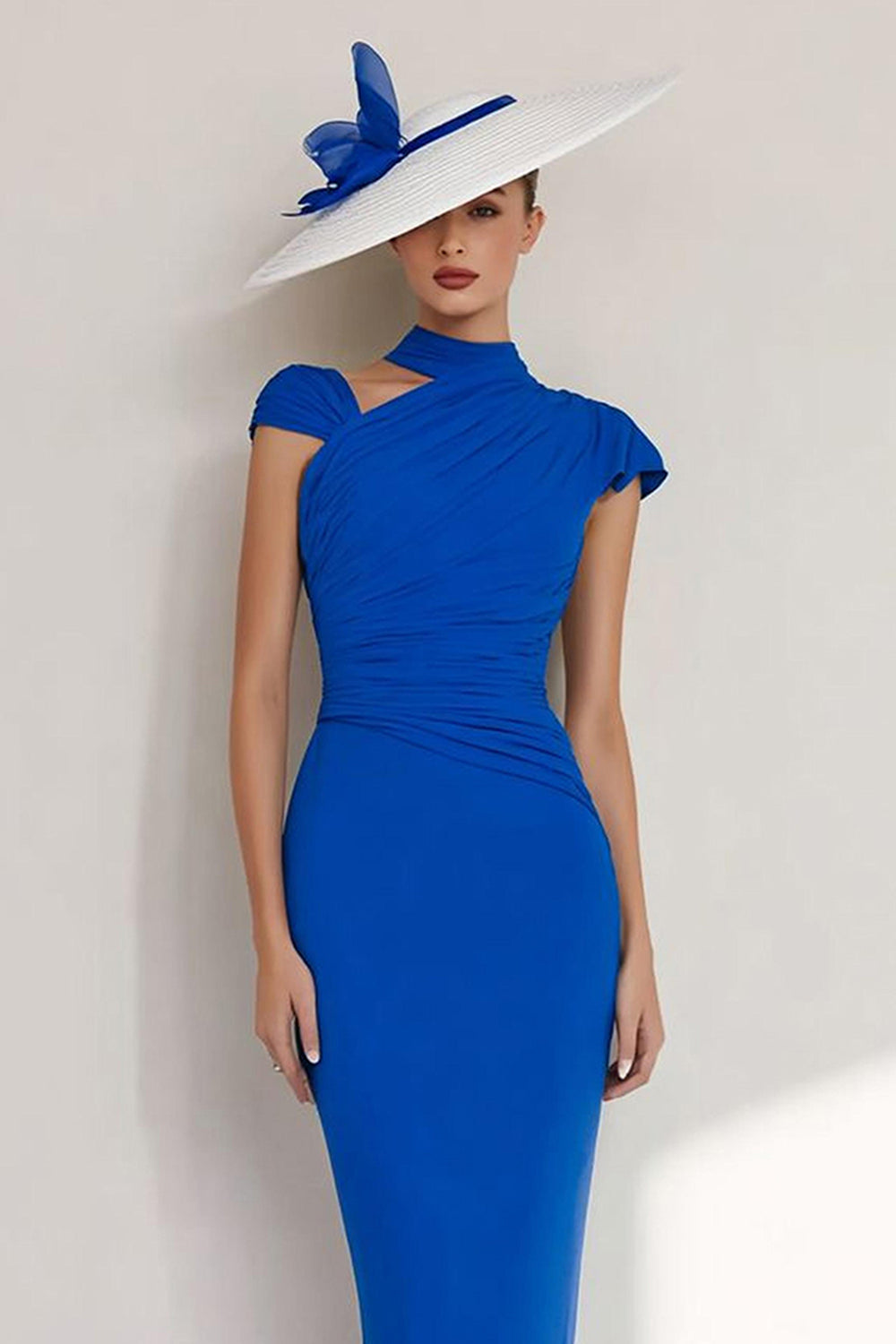 Royal Blue Halter Sheath Chiffon Mother of the Bride Dress