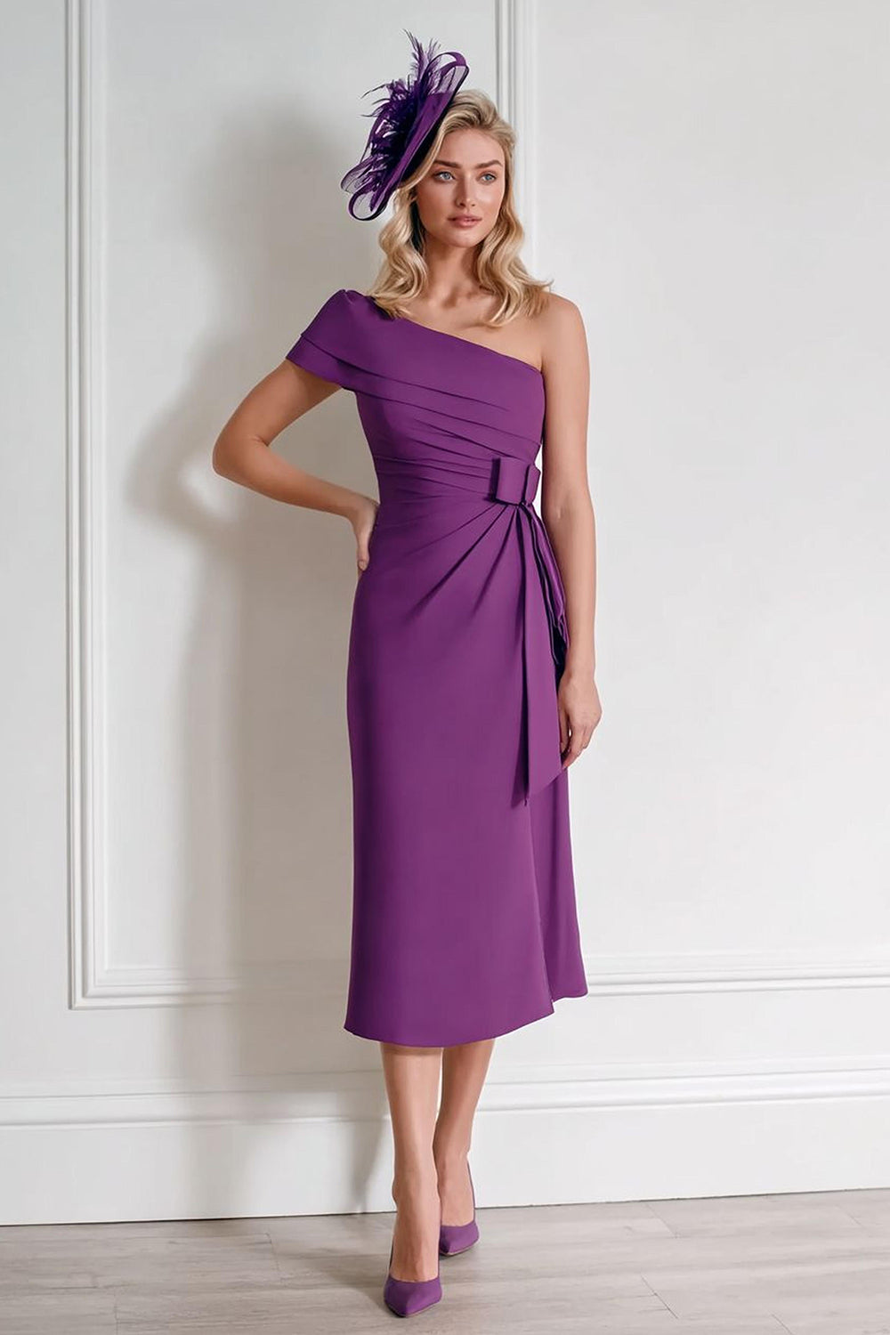 Grape Chiffon One Shoulder Sheath Ruched Mother of the Bride Dress