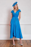 Chiffon Blue A Line V Neck Pleated Mother of the Bride Dress