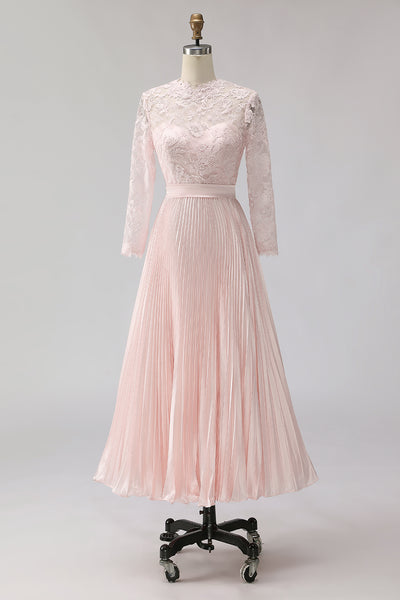 Zapaka Women Blush Pink Pleated Midi Mother of the Bride Dress