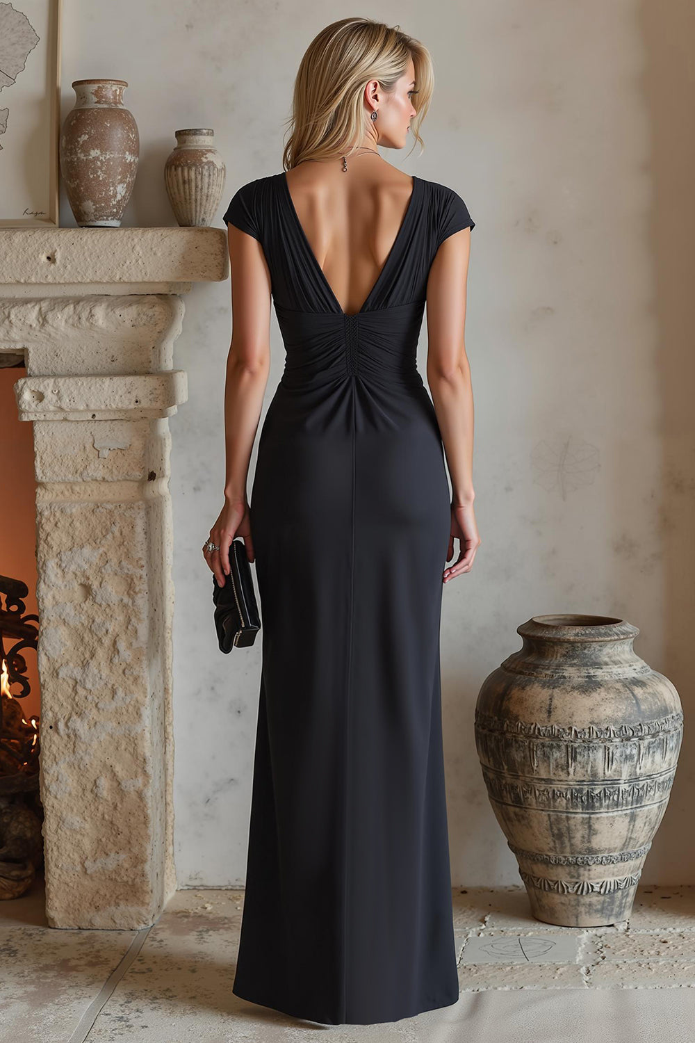 Black Mermaid Ruched Maxi Mother of the Bride Dress with Slit