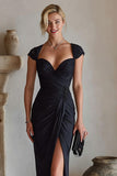 Black Mermaid Ruched Maxi Mother of the Bride Dress with Slit