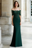 Pine Mermaid Off the Shoulder Maxi Mother of the Bride Dress with Lace