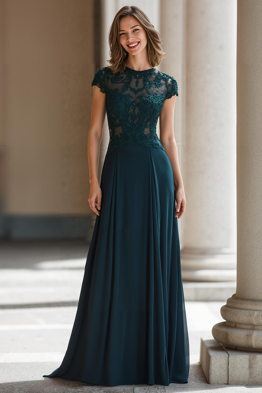 Peacock Green A Line Long Mother of the Bride Dress with Appliques