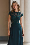 Peacock Green A Line Long Mother of the Bride Dress with Appliques