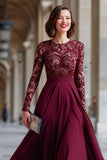 Cabernet Chiffon A Line Long Sleeves Mother Of The Bride Dress with Lace