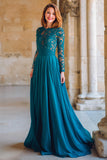 A-Line Peacock Blue Applique Mother of the Bride Dress