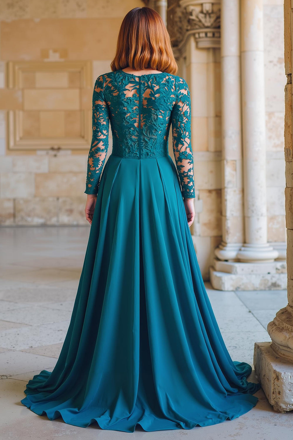 A-Line Peacock Blue Applique Mother of the Bride Dress