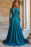 A-Line Peacock Blue Applique Mother of the Bride Dress