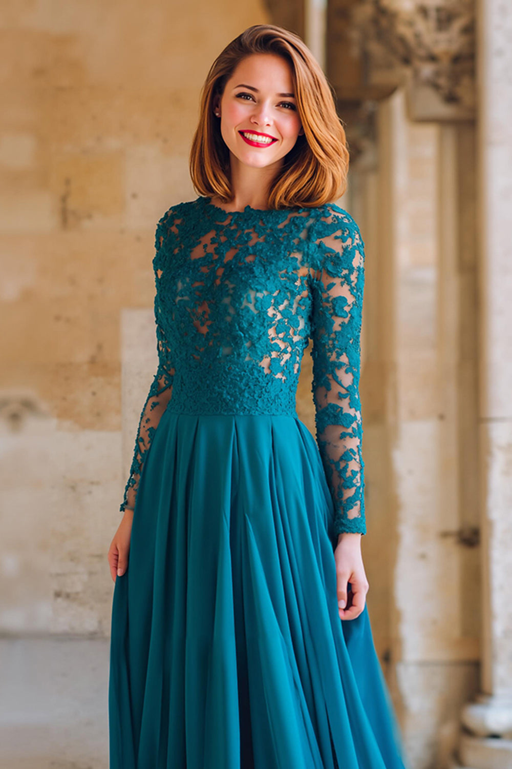 A-Line Peacock Blue Applique Mother of the Bride Dress