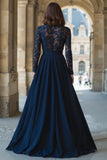 A-Line High Neck Navy Lace Applique Mother of the Bride Dress