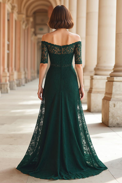 Zapaka Women A-Line Dark Green Mother of the Bride Dress Off the Shoulder Lace Appliques Half Sleeves Long Wedding Guest Dress, Dark Green / US20W Zapaka Women A-Line Dark Green Mother of the Bride Dress Off the Shoulder Lace Appliques Half Sleeves Long Wedding Guest Dress, Dark Green / US20W