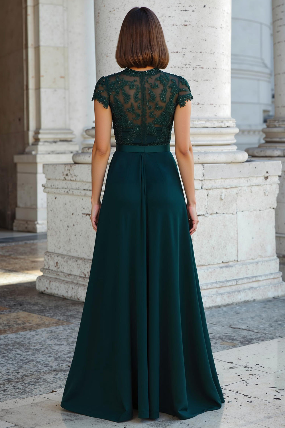 Peacock Green A-Line Lace Appliques Long Mother of the Bride Dress