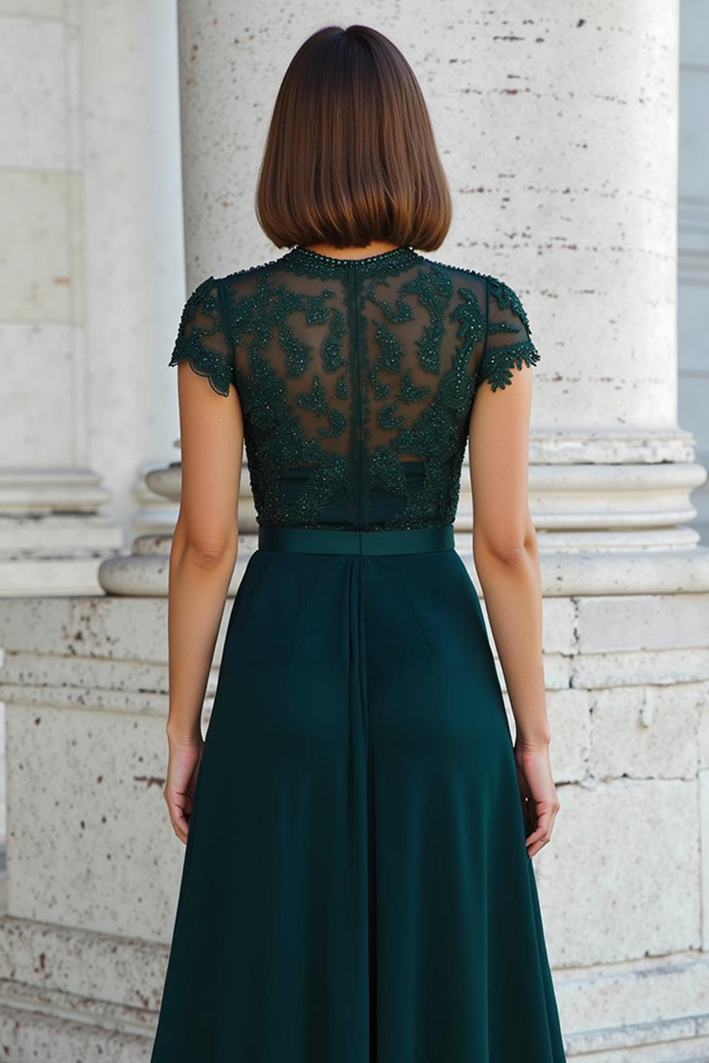 Peacock Green A-Line Lace Appliques Long Mother of the Bride Dress