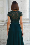 Peacock Green A-Line Lace Appliques Long Mother of the Bride Dress