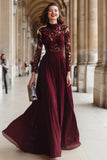 A-Line Cabernet Lace Applique Chiffon Mother of the Bride Dress