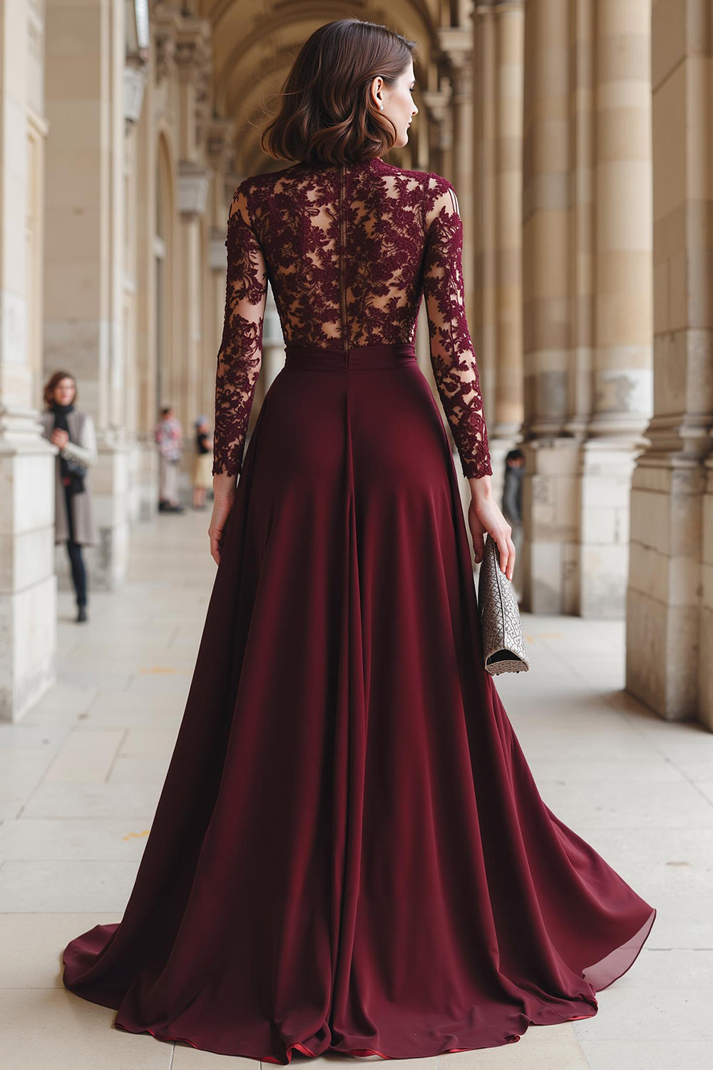 A-Line Cabernet Lace Applique Chiffon Mother of the Bride Dress