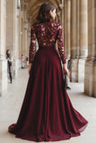 A-Line Cabernet Lace Applique Chiffon Mother of the Bride Dress