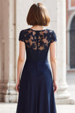A-Line Navy Lace Appliques Long Mother of the Bride Dress