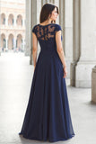 Navy A-Line Lace Appliques Chiffon Mother of the Bride Dress