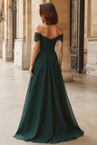 Off the Shoulder A-Line Pine Long Mother of the Bride Dress