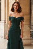 Off the Shoulder A-Line Pine Long Mother of the Bride Dress