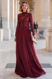 Burgundy A-Line High Neck Applique Mother of the Bride Dress