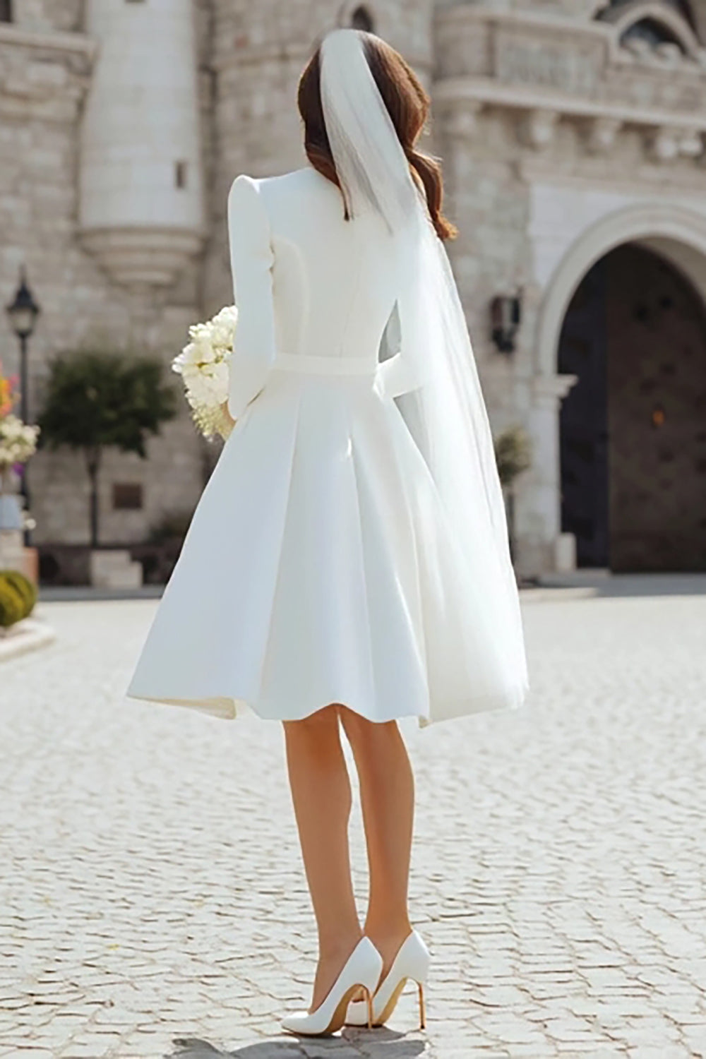 Ivory A-Line Satin Midi Engagement Dress