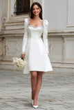 A-Line Ivory Square Neckline Satin Engagement Dress